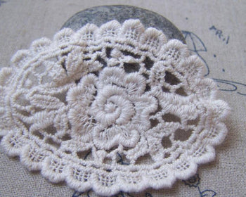 Accessories - 6 Pcs Oval Doily Beige Cream Color Filigree Floral Cotton Lace 48x70mm Set Of 10 Pcs A4849