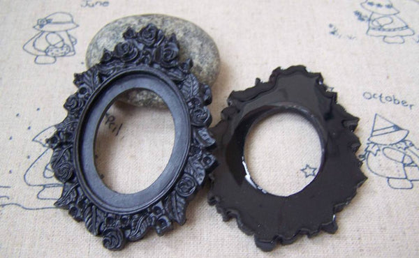 Accessories - 6 Pcs Resin Black Filigree Oval Cameo Cabochon Base Match 30x40mm A4090