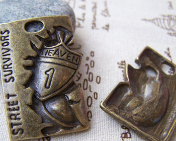 Accessories - 6 Pcs Shield Pendants Antique Bronze Charms 25x38mm A522