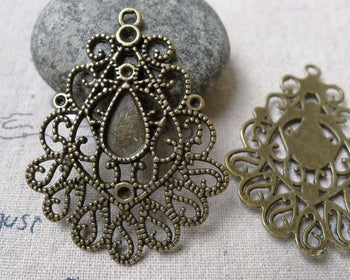 Accessories - 8 Pcs Antique Bronze Filigree Drop Chandelier Earring Pendants Charms 36x47mm A6731