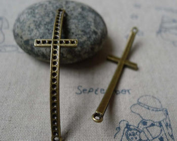 Accessories - 8 Pcs Of Antique Bronze Curved Sideways Cross Bracelet Connectors Charms 15x51mm A5849