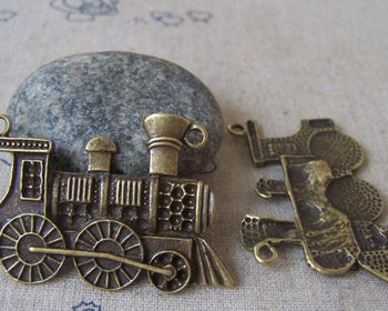 Accessories - 8 Pcs Of Antique Bronze Train Head Connector Pendants  31x45mm A4689