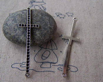 Accessories - 8 Pcs Of Antique Silver Curved Sideways Cross Bracelet Connectors Charms 15x51mm A2750
