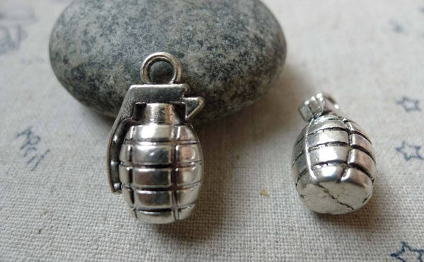 Accessories - 8 Pcs Of Antique Silver Grenade Charms Pendants 23mm  A6279