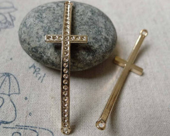 Accessories - 8 Pcs Of Light Gold Curved Sideways Cross Bracelet Connectors Charms 15x51mm A5814