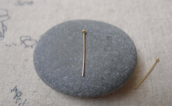 Accessories - 80 Pcs Of 18K Real Gold Plated Brass Ball End Headpin - 25G - 18mm A7234