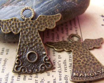 Accessories - Angel Pendants Antique Bronze Lovely Charms   34.5x35.5mm Set Of 10 Pcs A1479