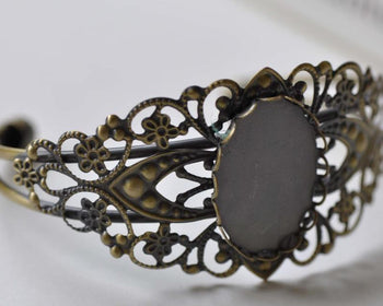 Accessories - Antique Brass Flower Bezel Bracelet Cuff Match 18x25mm Cabochon Set Of 1  A5433