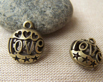 Accessories - Antique Bronze 3D Heart Pendants Hollow Out Charms 16mm Set Of 6 Pcs A1819