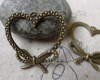 Accessories - Antique Bronze Bowtie Heart Charms  29x30mm Set Of 20 Pcs A6782