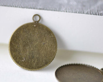 Accessories - Antique Bronze Cameo Base Settings Round Tray Stamping Match 20mm Cabochon Set Of 10 Pcs A7900