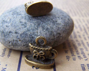 Accessories - Antique Bronze Cherry Tea Set Tea Cup Charms 12x13mm Set Of 20 Pcs A3248