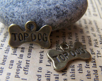 Accessories - Antique Bronze Flat Dog Bone Charms 11x16mm Set Of 10 Pcs A1210