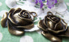Accessories - Antique Bronze Rose Flower Pendants 32x35mm Set Of 4 Pcs A397