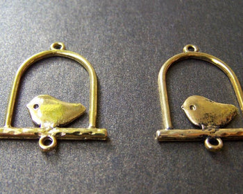 Accessories - Antique Gold  Flat Bird Ring Cage Connector Charms 25x33mm Set Of 10 A3454