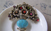 Accessories - Antique Gold Flower Basket Charms Pendants With Turquoise Rhinestone 59x59mm Set Of 2 Pcs A4582