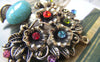 Accessories - Antique Gold Flower Basket Charms Pendants With Turquoise Rhinestone 59x59mm Set Of 2 Pcs A4582