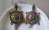 Accessories - Antique Gold Rhinestone Turtle Pendants Colorful Charms  28x48mm Set Of 2 Pcs A4580