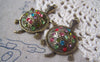 Accessories - Antique Gold Rhinestone Turtle Pendants Colorful Charms  28x48mm Set Of 2 Pcs A4580