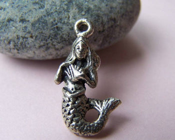 Accessories - Antique Silver 3D Mermaid Fairy Charms Beach Pendants 12x19mm Set Of 10 Pcs A1265