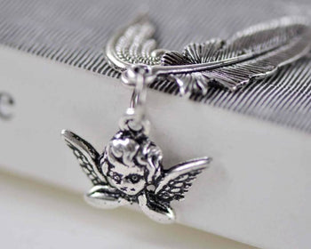 Accessories - Antique Silver Angel Feather Wing Kit Charms Set Of 10 A7895