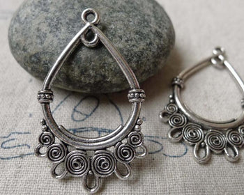 Accessories - Antique Silver Chandelier Earring Drops Pendants Charms  23x38mm Set Of 10 Pcs A6784