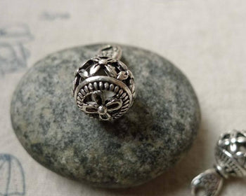 Accessories - Antique Silver Filigree Flower Ball Bail Pendants 11x20mm Set Of 10 Pcs A6431