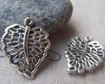 Accessories - Antique Silver Filigree Leaf Charms  18x21mm Set Of 20 Pcs A995