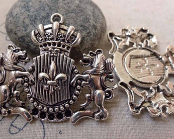 Accessories - Antique Silver Lion Badge Charms Pendants 38x45mm Set Of 2 Pcs  A6212