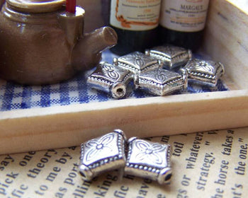 Accessories - Antique Silver Rhombus Beads Rondelle Spacer 10mm Set Of 50 Pcs A1071
