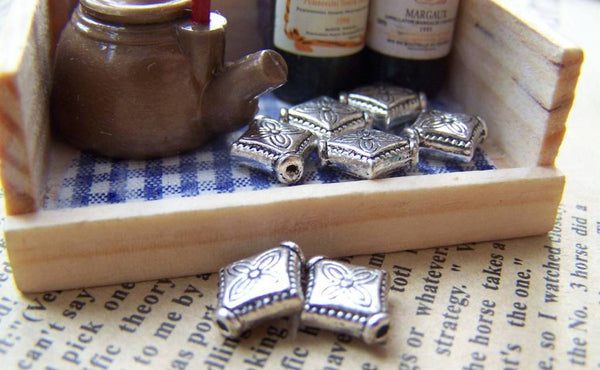 Accessories - Antique Silver Rhombus Beads Rondelle Spacer 10mm Set Of 50 Pcs A1071