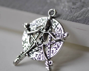 Accessories - Antique Silver Skeleton Star Pendants Round Charms 35x44mm Set Of 10 Pcs A7123