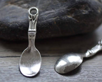 Accessories - Antique Silver Soup Spoon Pendants Charms  12x41mm Set Of 20 Pcs A7840