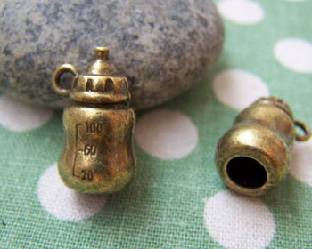 Accessories - Baby Bottle Pendants Antique Bronze 3D Charms 11x19mm Set Of 6 Pcs A3246