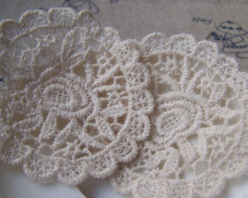 Accessories - Beige Color Lace Doily Round Lace Cotton Flower Embroidery 60mm Set Of 10 Pcs A3492