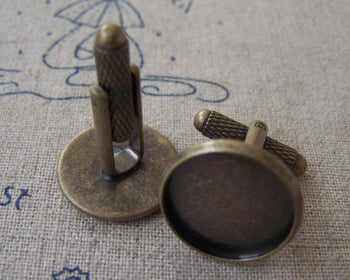 Accessories - Bezel Cufflinks Antique Bronze Textured Blank Cuff Links Round Setting Match 20mm Cabochon Set Of 10 Pcs A3386