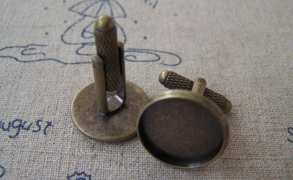Accessories - Bezel Cufflinks Antique Bronze Textured Blank Cuff Links Round Setting Match 20mm Cabochon Set Of 10 Pcs A3386