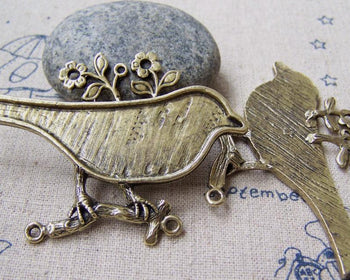 Accessories - Bird Twig Connectors Antique Bronze Large Magpie Cabochon Bezel Pendants 42x62mm Set Of 4 Pcs A2901