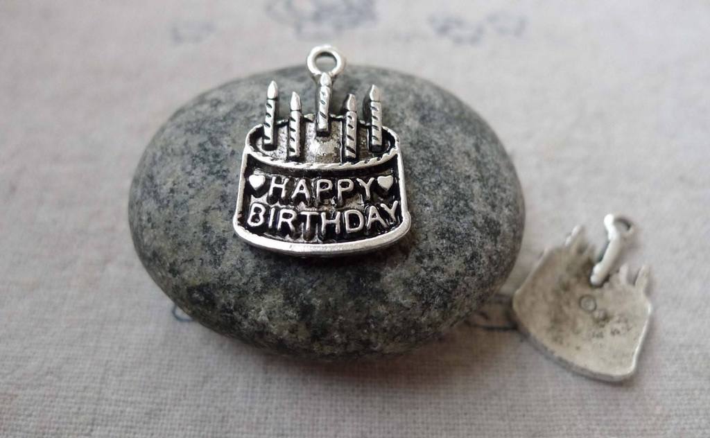 Accessories - Birthday Cake Antique Silver Charms 15x19mm Set Of 20 Pcs A6695