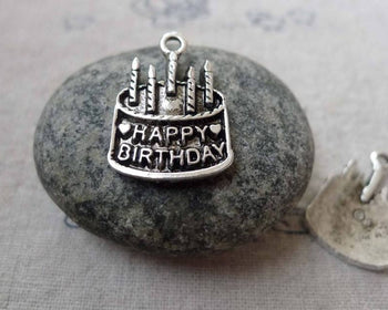 Accessories - Birthday Cake Antique Silver Charms 15x19mm Set Of 20 Pcs A6695