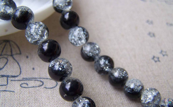 Accessories - Black Crackle Beads Crystal Glass 8mm One Strand (100 Pcs)  A3900