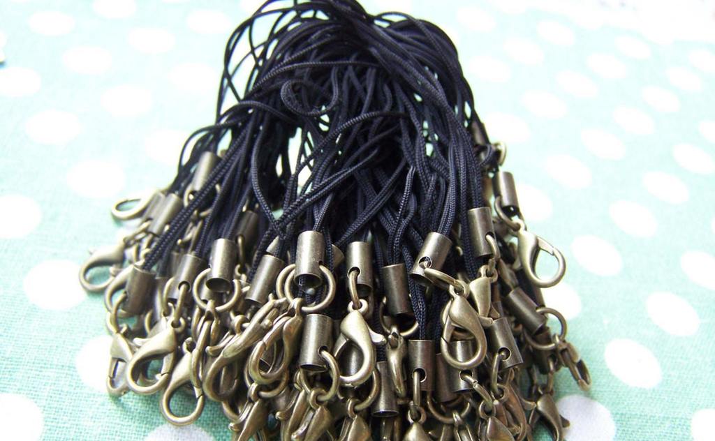 Accessories - Black Strap Lariat Lanyard With 10mm Bronze Lobster Clasp Cell Phone Accessory Set Of 50 Pcs A3495