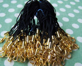 Accessories - Black Strap Lariat Lanyard With 10mm Gold Lobster Clasp Cell Phone Accessory Set Of 50 Pcs  A2715