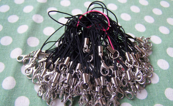 Accessories - Black Strap Lariat Lanyard With 10mm Silver Lobster Clasp Cell Phone Accessory Set Of 50 Pcs  A1206