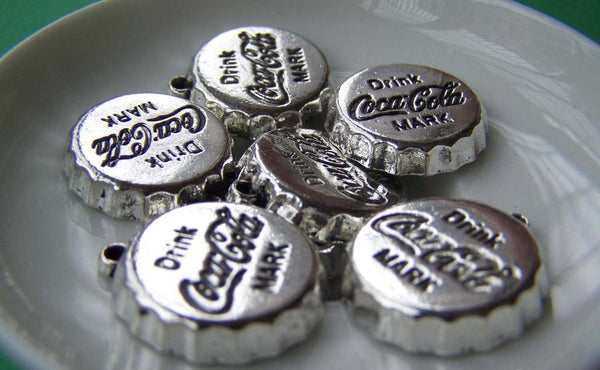 Accessories - Bottle Cap Charms Antique Silver Drink Top 24mm Set Of 10 Pcs A3239