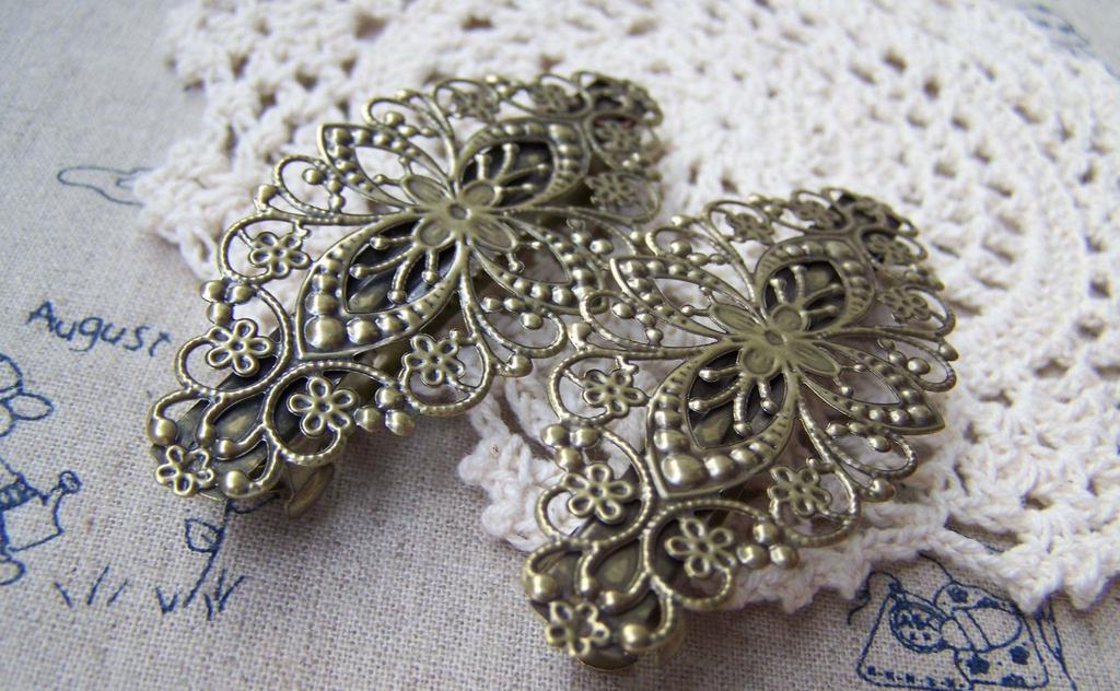 Accessories - Bronze Hair Barrette Hair Clips Filigree Flower Pinch  35x80mm Set Of 2 Pcs A1945