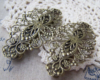Accessories - Bronze Hair Barrette Hair Clips Filigree Flower Pinch  35x80mm Set Of 2 Pcs A1945