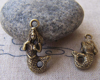 Accessories - Bronze Mermaid Charms Ocean Pendants  8.5x22.5mm Set Of 10 Pcs A2334