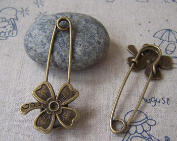 Accessories - Bronze Shawl Pin Lucky Flower Safety Pin Brooch 19x52mm Set Of 4 Pcs A580