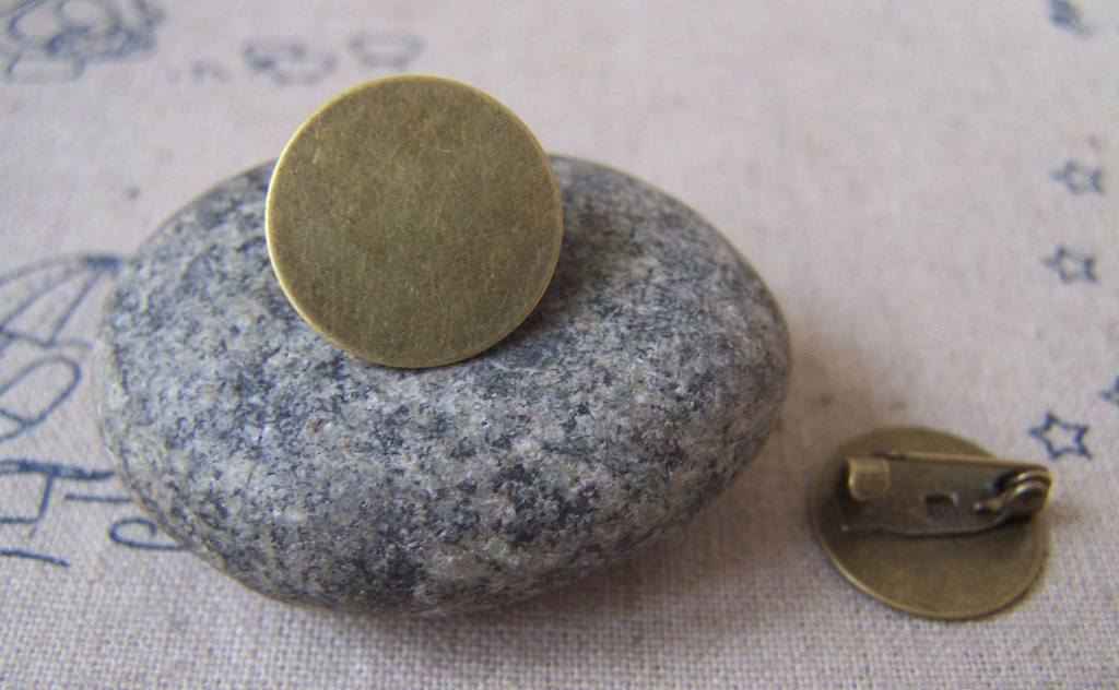 Accessories - Brooch Pin Blanks Antiqued Bronze Round Settings 16mm Pad Set Of 10 Pcs A3591